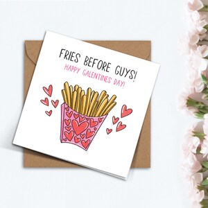 Divertido feliz día de Galentines Tarjeta del día de San Valentín Papas fritas hechas a mano antes de chicos Corazones de amor Rosa Rojo Regalo de amor para Bestie Mejor amigo BFF