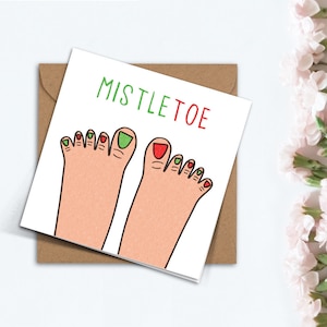 Tarjeta de Navidad divertida MistleTOE, lindo regalo de Navidad de pies tontos para novio, novia, mamá, papá, hermano, hermana, mejor amigo