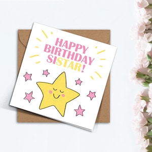 Jolie carte de joyeux anniversaire sisstar, carte faite main étoile jaune rose pour soeur soeur belle-soeur belle-soeur meilleur ami Bestie