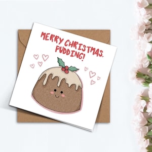 Carte de pudding de joyeux Noël mignonne pour la famille, carte de pudding de Noël mignonne faite à la main pour maman, papa, grand-mère, meilleure amie, petite amie, petit ami