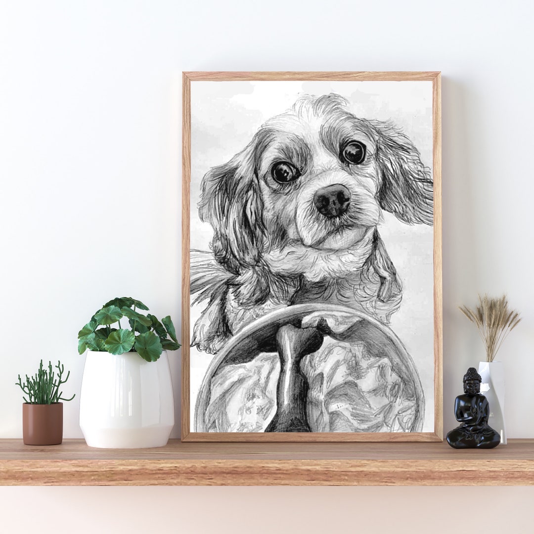 Custom Hand Drawn Pencil Pet Portrait From Photo, Cute Personalised ...