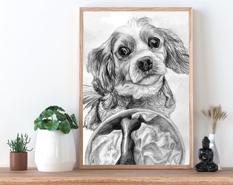 A3 personalised pet portrait pencil drawing, hand drawn portraits, custom drawing from dog cat photo, perfect gift for family and friends