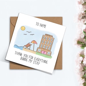 Personalisierte Dankeskarte für Hotel, niedliches handgemachtes Geschenk für Seaside Beach Hotel, Urlaubsunterkunft Dankskarte