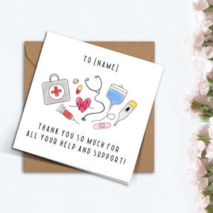 Tarjeta de agradecimiento personalizada para enfermeras, médicos, hospitales, atención médica, tarjeta de agradecimiento para trabajadores clave, tarjeta médica hecha a mano para decir gracias.