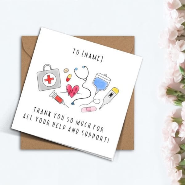 Personalised Thank You Card For Nurses, Doctors, Hospital, Healthcare, Key Worker Appreciation Card, Hand Made Medical Card to say Thanks.