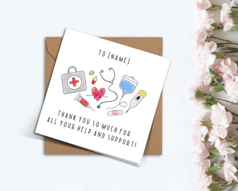 Personalised Thank You Card For Nurses, Doctors, Hospital, Healthcare, Key Worker Appreciation Card, Hand Made Medical Card to say Thanks. image 1