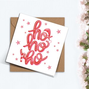 Jolie carte de Noël Ho Ho Ho, cadeau de Noël simple en forme de canne en bonbon rose et rouge pour petit ami, petite amie, meilleur ami, maman, soeur