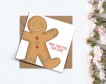Personalised Gingerbread Man Christmas Card, Card for Her, Card for Him, Handmade Cute Card for Mum, Girlfriend, Boyfriend, Friend, Family.