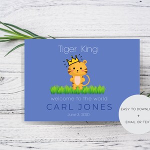 Welcome Baby Card, New Baby Boy Card, Tiger King, Imprimable, Télécharger, Baby Expecting Card, Blue Baby Card, New Parents, Imprimable, Télécharger