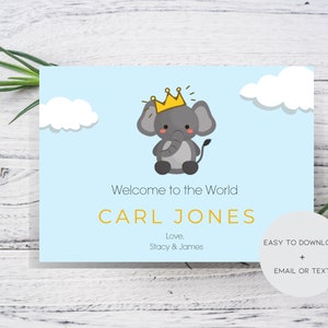 Welkom Baby Card, Nieuwe Baby Boy Card, Baby Olifant, Baby Aankondiging, Baby Expecting Card, Blauwe Baby Card, Nieuwe Ouders Card