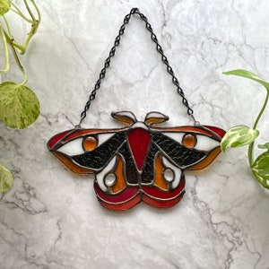 Tattoo Style Moth Stained Glass Suncatcher Glass Art