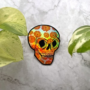 Floral Skull Rainbow Holographic Sticker