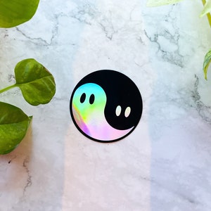 Yin-Yang Ghost Rainbow Holographic Vinyl Laptop Waterbottle Decal