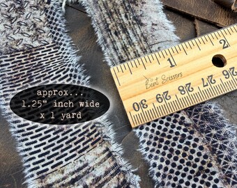 Distressed Industrial Grunge, Shabby Frayed Cotton Ribbon, (1 yard)