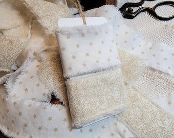 Shabby Cotton Ribbon Set, Hand Frayed Trim - Cream and Beige, Americana Country Farmhouse, Holiday Gift Wrap Ideas, 38" inches long