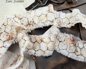 Shabby Frayed Fabric Ribbon, Grunge Chicken Wire Country Farmhouse - Distressed Grunge, 1 yard