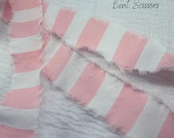 Pink Stripes, Shabby Hand Frayed Fabric Ribbon - Cotton Craft Trim, 41 inches long