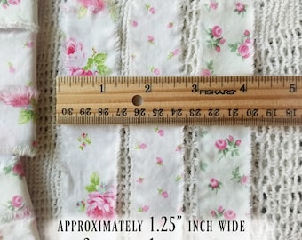 3 yards, Shabby Pink Roses Ribbon - Torn and Frayed Cotton Trim Bundle, Country Cottage Tattered Aesthetic, Gift Wrap for the Rose Lover