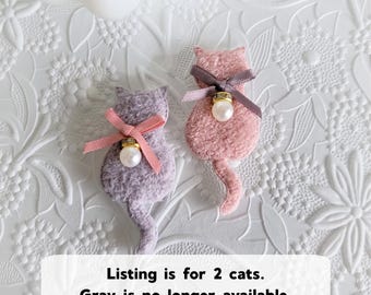 Set of 2 Pink Cat Appliques,  soft - sew on style, 2.5" inch