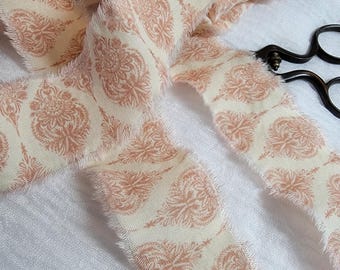 Shabby Hand Frayed Fabric Ribbon, Craft Trim, Eco Gift Wrap Ideas - Damask Aesthetic, 36 inches long