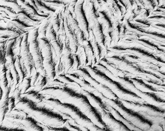 Zebra Print Faux Fur, 18 x 21 inches - black and white, luxuriously soft fake animal fur