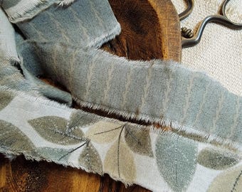 Shabby Hand Frayed Ribbon, 2 yard set - Leaves, taupe olive browns - Gift Wrap Ideas