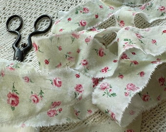 Shabby Frayed Ribbon, Burgundy Pink Roses - Floral Craft Trim, DIY Gift Wrap Ideas, 40 inches