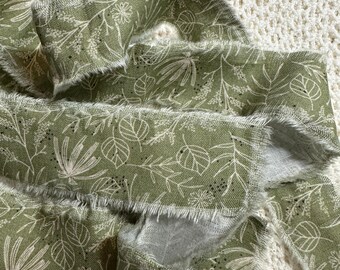 Frayed Fabric Ribbon, 44 inches - Shabby Hand Torn, Olive Green - Botanical Flora Craft Trim, Eco Gift Wrap Ideas