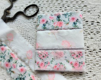 3 yards, Shabby Frayed Ribbon - Pink Floral Rose Bundle, Cotton Fabric Trim - Gift Wrap - Shabby Tassel Making