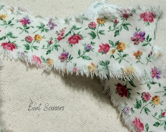 Floral Hand Frayed Fabric Ribbon - Colorful Wildflowers, Shabby Craft Trim - Eco Gift Wrap, Bow Making, 41 inches