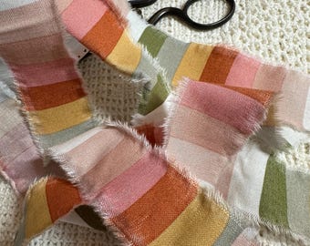 Hand Frayed Cotton Ribbon: Earth Tone Stripes, Shabby Chic Craft Trim