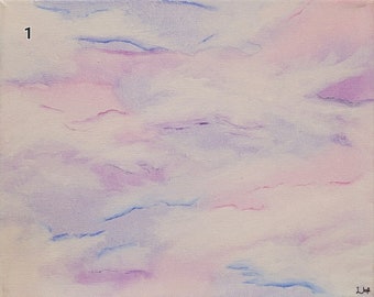 Purple, blue, and pink cloud acrylic paintings