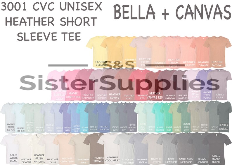 Download Bella Canvas 3001 CVC Heather Every Single Color | Etsy