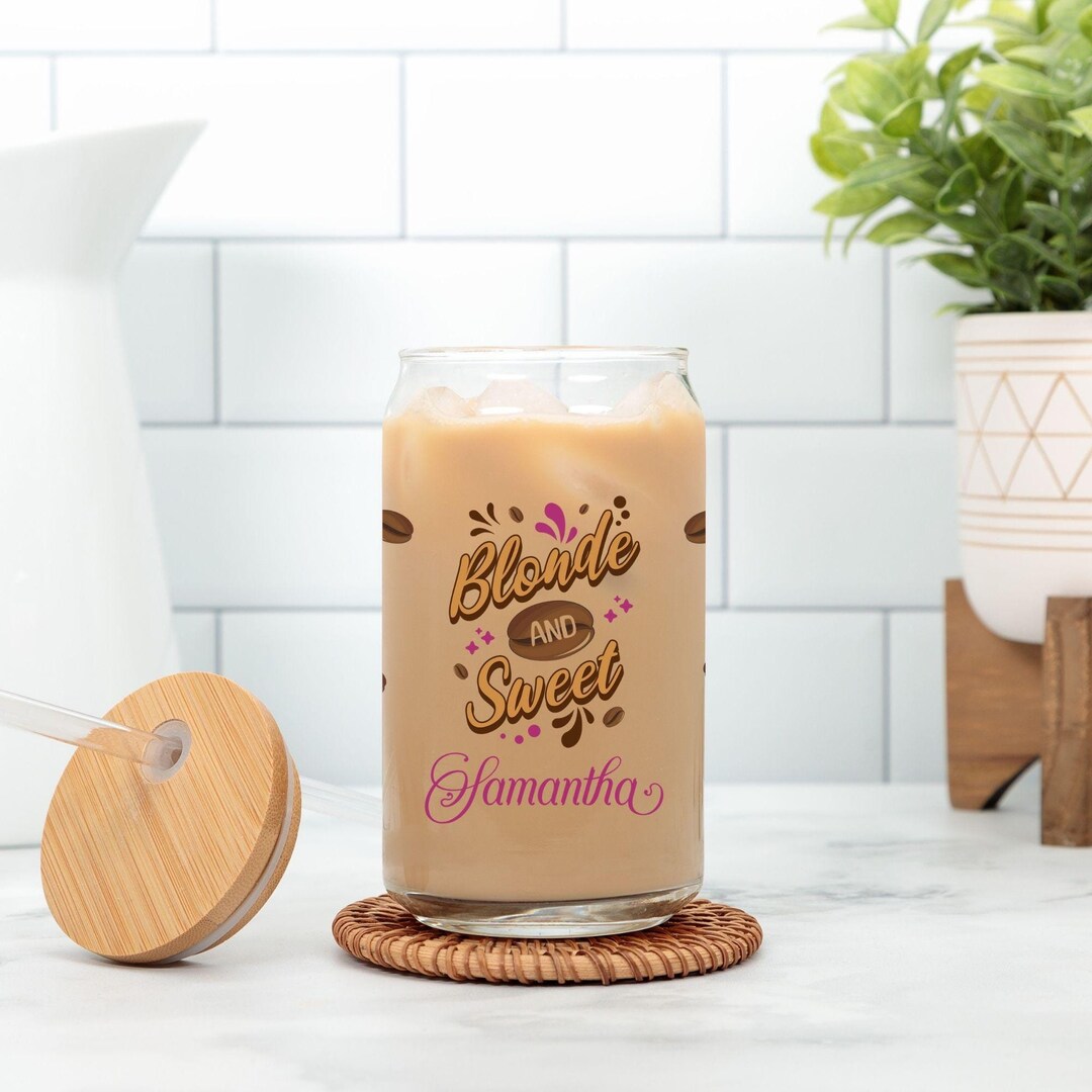 Personalized Iced Coffee Cup With Lid and Straw, Blonde and Sweet ...