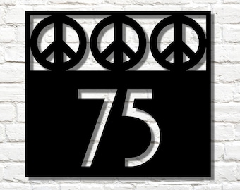 Peace Sign Metal House Number Sign, Retro Street Address Plaque
