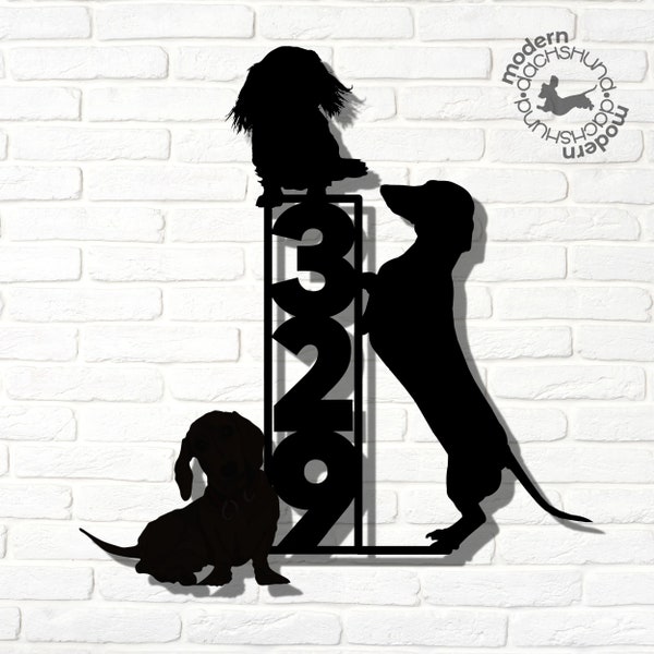 Personalized Dachshund Dog Door Number Sign - Black Acrylic Engraved Plaque (UK Made)
