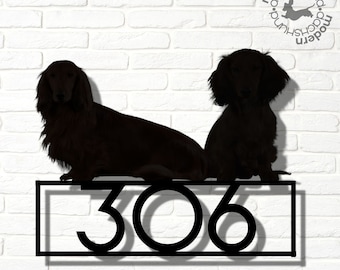 2 Longhair Weens Are Better Than One Dachshund Lovers Custom House Number, Doxie Theme Address Sign, Address Numbers for Wiener Dog Lover
