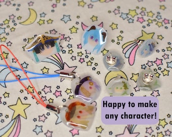 Genshin Charms - Stud Earrings, Phone Charms, Pin, Badge, cute, game gaming, impact, ganyu, furina, nahida, venti, hu tao, kazuha