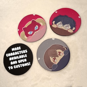 P5 Peep Head Rubber Coasters - Customisable Ann, Ren, Ryuji, Chibi, Phantom Thieves, Anime, Cute, Aketchi, Yusuke, Makoto, persona