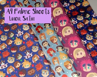 A4 size FF7 character Fabric - Final Fantasy, cloud, tifa, aerith, remake, rebirth, barret, vincent, red xiii, nanaki, cute, chibi, reno