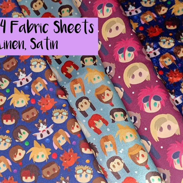 A4 size FF7 character Fabric - Final Fantasy, cloud, tifa, aerith, remake, rebirth, barret, vincent, red xiii, nanaki, cute, chibi, reno