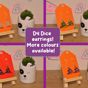 D4 Tetrahedron Dice Earrings 9 colours- Perfect D&D Tabletop Gaming Accessory Gift - Dice, Jewellry, Fun, Quirky, Nerdy, Geeky