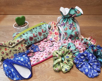 Zelda themed Gift Bundle - Scrunchie, Pencil Case, Wallet, Dice bag Keyring, hair bow, cute chibi, Zonai, sand seal, link, beasts, champions