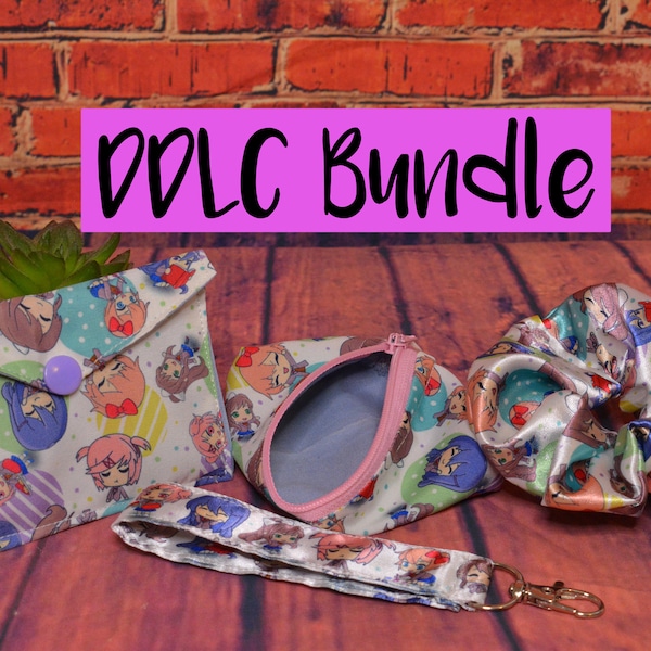 Doki Doki Litetature Club, DDLC, Bundle, Geschenk, Spiel, Brieftasche, Beutel, Schlüsselring Scrunchie Sayori, Yuri, Natsuki, Monica