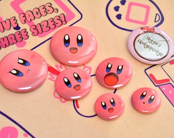 Kirby Mood Face Badges, The Forgotton Land, Poyo, pink, cute