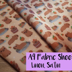 A4 Fabric Sheet Hot Spring Capybara - Happy, Cute, Kawaii, Chibi