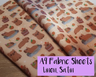 A4 Fabric Sheet Hot Spring Capybara - Happy, Cute, Kawaii, Chibi