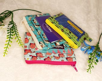 Clear Front Card Holder Wallet PT.2 • Coin Zipper Pouch / Purse / Wallet • 100+ Fabrics • Cute Anime, Gaming, Animal, Food & Retro Prints