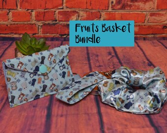 Anime inspired zodiac bundle Set - Scrunchie, Keyring, Pouch, Wallet, Gift, Zodiac, Animals  - rat cow sheep pig ox cat dog rabbit