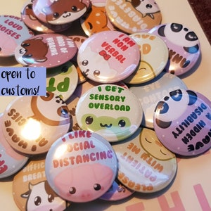 32mm Hidden Disabilities Badge Pins - Animals, Autism, ADHD 32mm Hidden Disabilities Badge Pins - Animals, Autism, ADHD